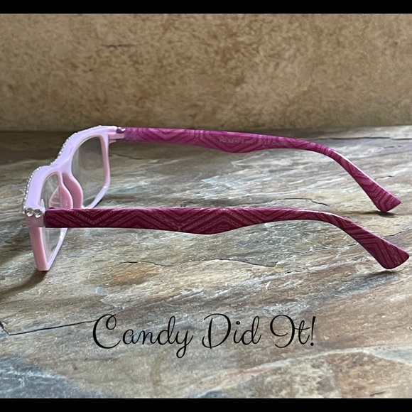 Pink Retro Print Crystal Bling Reader Glasses 3.25 - Picture 7 of 10